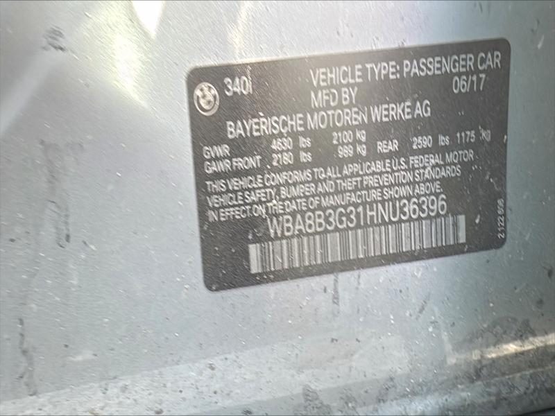 61999456 :رقم المزاد ، WBA8B3G31HNU36396 vin ، 2017 Bmw 340i 4d مزاد بيع