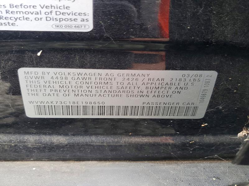 2008 Volkswagen Passat მანქანა იყიდება აუქციონზე, vin: WVWAK73C18E198650, აუქციონის ნომერი: 69971656