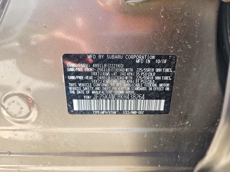 Продажа на аукционе авто 2019 Subaru Forester, vin: JF2SKAWC8KH438264, номер лота: 68153026
