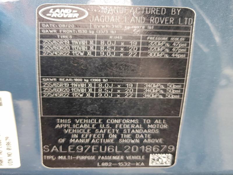 Aukcja sprzedaży 2020 Land Rover Defender, vin: SALE97EU6L2018679, numer aukcji: 70865506