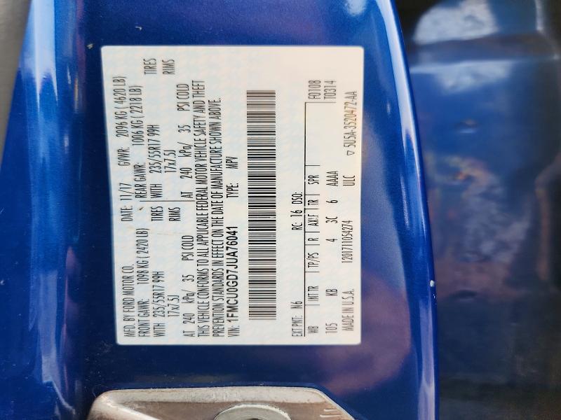 2018 Ford Escape მანქანა იყიდება აუქციონზე, vin: 1FMCU0GD7JUA76041, აუქციონის ნომერი: 69030396