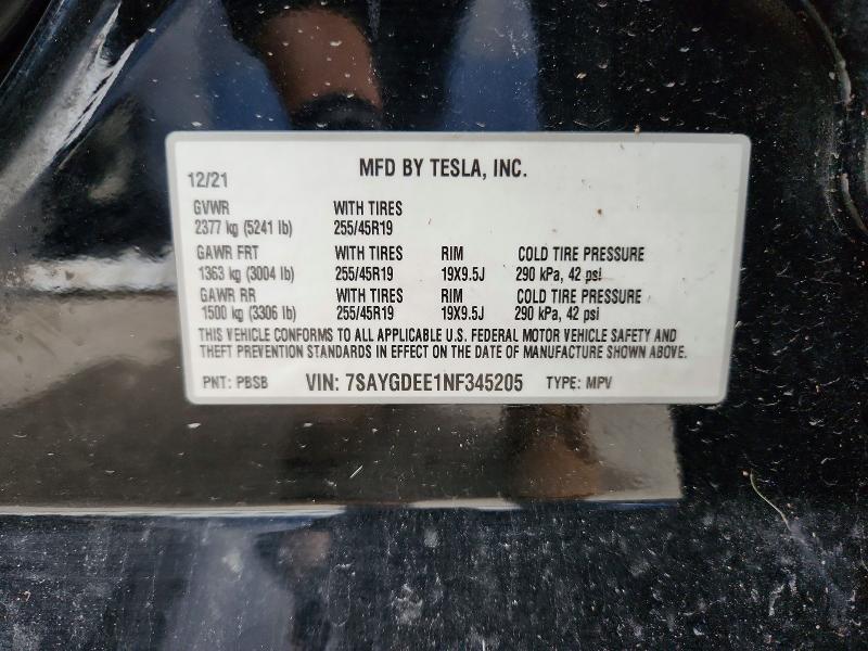 Aukcja sprzedaży 2022 Tesla Model Y, vin: 7SAYGDEE1NF345205, numer aukcji: 69141446