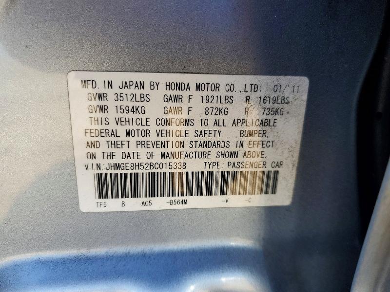 Aukcja sprzedaży 2011 Honda Fit, vin: JHMGE8H52BC015338, numer aukcji: 67479436