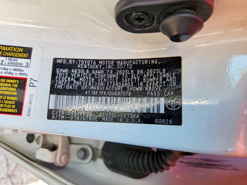 Aukcja sprzedaży 2013 Toyota Camry, vin: 4T1BF1FK1DU697078, numer aukcji: 68571396