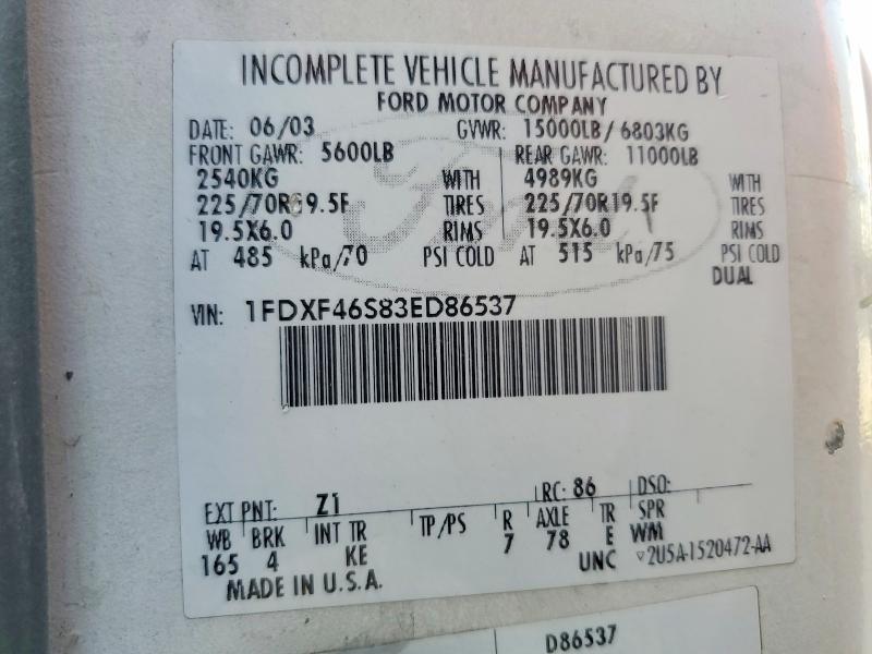 70220576 :رقم المزاد ، 1FDXF46S83ED86537 vin ، 2003 Ford F450 مزاد بيع