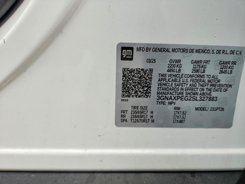 2025 Chevrolet Equinox მანქანა იყიდება აუქციონზე, vin: 3GNAXPEG2SL327883, აუქციონის ნომერი: 67439456