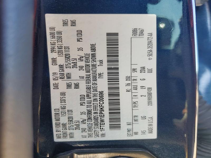 Продаж на аукціоні авто 2019 Ford F150, vin: 1FTEW1EP9KFC00696, номер лоту: 68132046