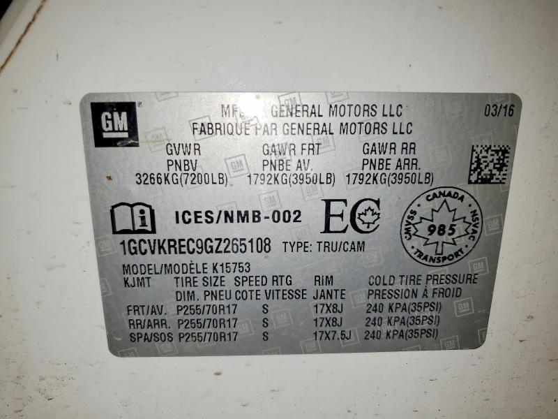 Aukcja sprzedaży 2016 Chevrolet Silverado, vin: 1GCVKREC9GZ265108, numer aukcji: 66967856