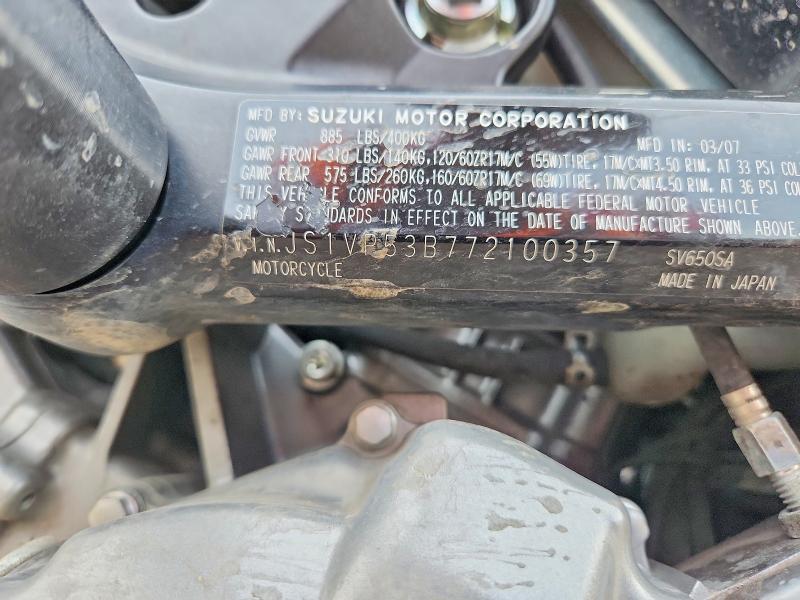 Продаж на аукціоні авто 2007 Suzuki Sv650, vin: JS1VP53B772100357, номер лоту: 68958656