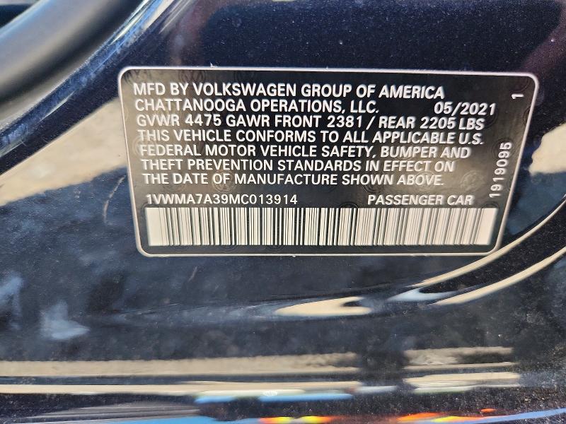 Aukcja sprzedaży 2021 Volkswagen Passat, vin: 1VWMA7A39MC013914, numer aukcji: 68319236