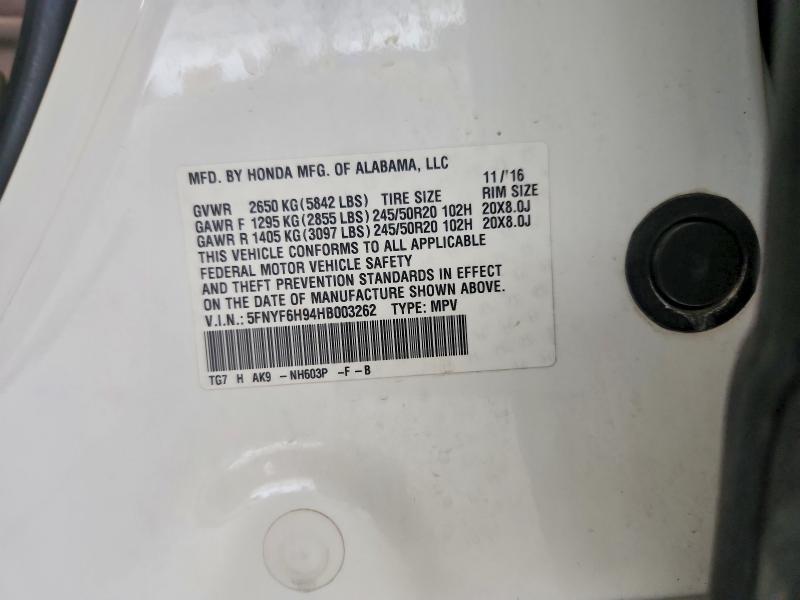 Продажа на аукционе авто 2017 Honda Pilot, vin: 5FNYF6H94HB003262, номер лота: 69329546