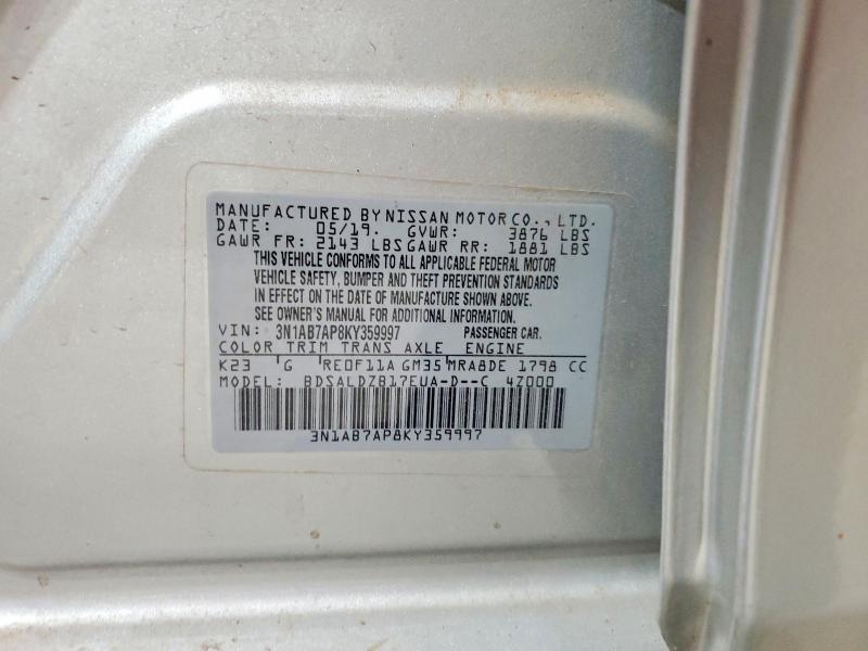 2019 Nissan Sentra მანქანა იყიდება აუქციონზე, vin: 3N1AB7AP8KY359997, აუქციონის ნომერი: 69930996