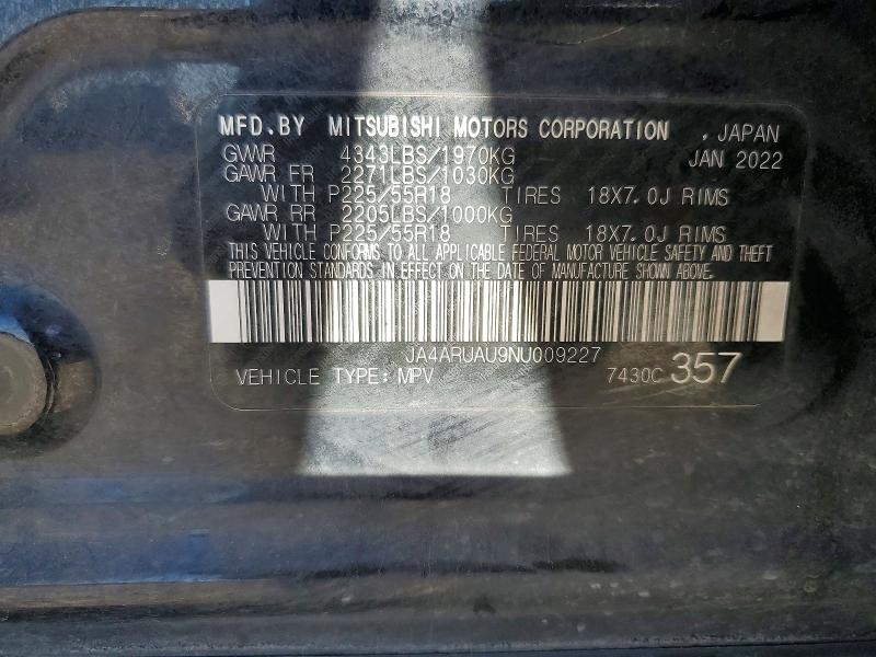 2022 Mitsubishi Outlander Sport მანქანა იყიდება აუქციონზე, vin: JA4ARUAU9NU009227, აუქციონის ნომერი: 68053486