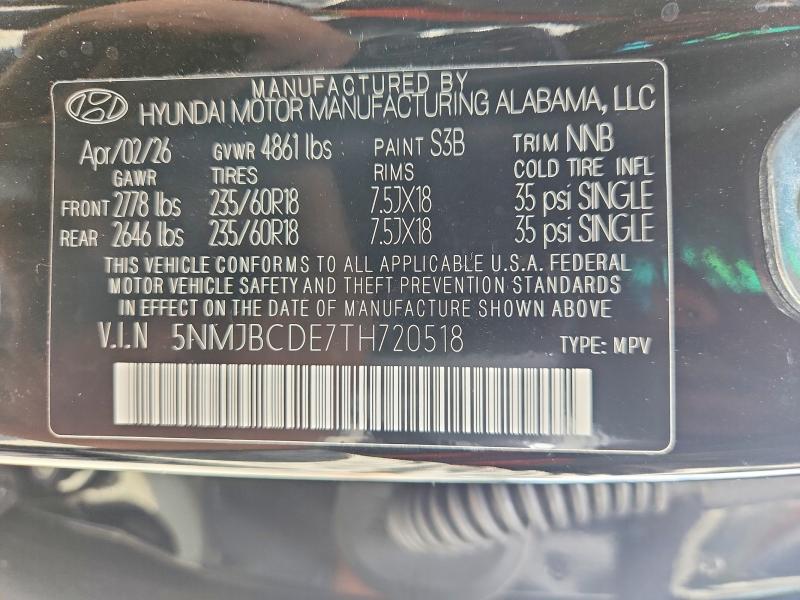 71013046 :رقم المزاد ، 5NMJBCDE7TH720518 vin ، 2026 Hyundai Tucson مزاد بيع