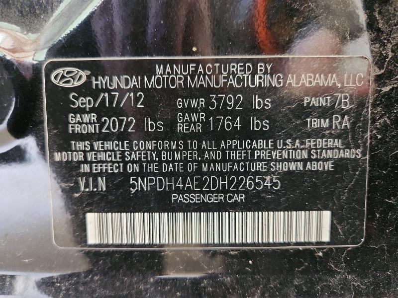 2013 Hyundai Elantra მანქანა იყიდება აუქციონზე, vin: 5NPDH4AE2DH226545, აუქციონის ნომერი: 69291016