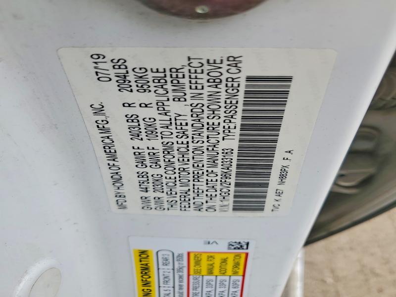 Aukcja sprzedaży 2019 Honda Accord, vin: 1HGCV2F96KA033163, numer aukcji: 67443726