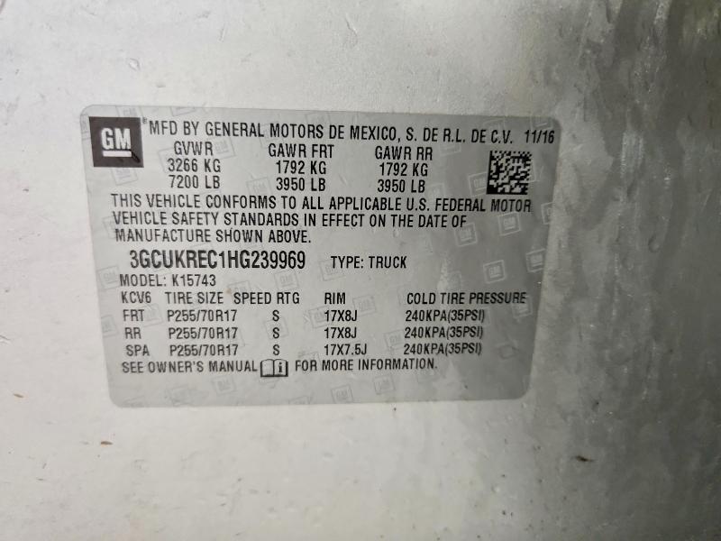 Aukcja sprzedaży 2017 Chevrolet Silverado, vin: 3GCUKREC1HG239969, numer aukcji: 70005006