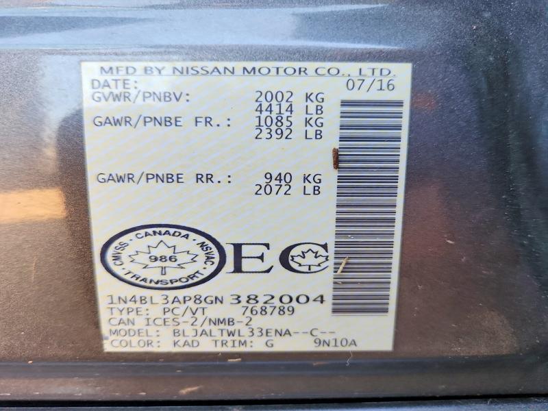Auction sale of the 2016 Nissan Altima, vin: 1N4BL3AP8GN382004, lot number: 67993136
