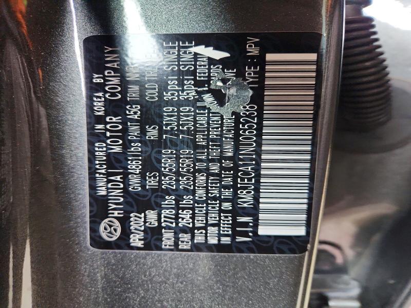 67243686 :رقم المزاد ، KM8JECA11NU065238 vin ، 2022 Hyundai Tucson مزاد بيع