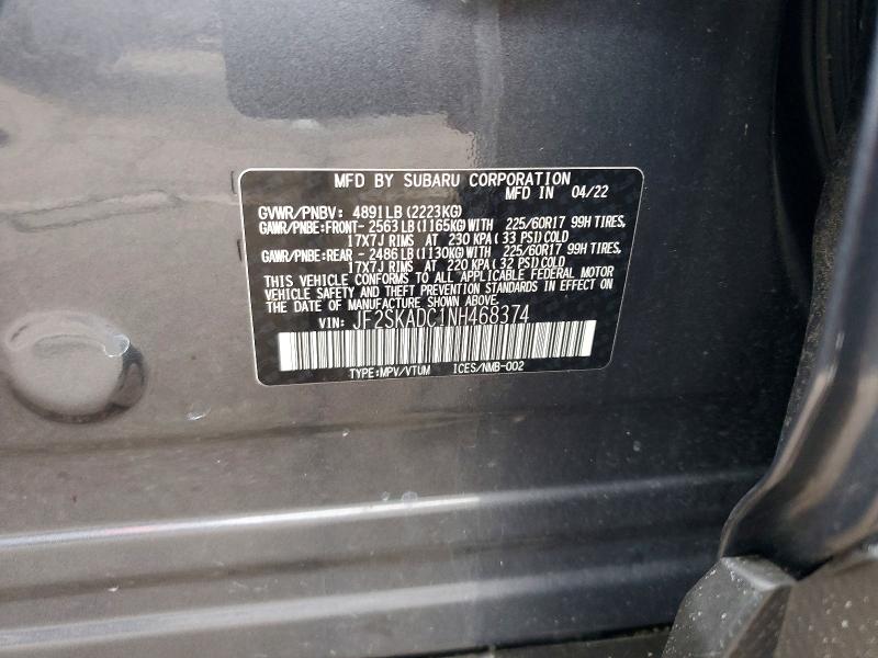 2022 Subaru Forester მანქანა იყიდება აუქციონზე, vin: JF2SKADC1NH468374, აუქციონის ნომერი: 70166326