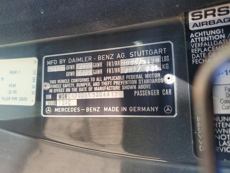 Aukcja sprzedaży 1989 Mercedes-benz 300, vin: WDBEA50D6KB004417, numer aukcji: 70434756