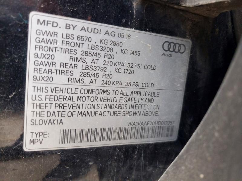 2017 Audi Q7 მანქანა იყიდება აუქციონზე, vin: WA1VAAF70HD017957, აუქციონის ნომერი: 70030106