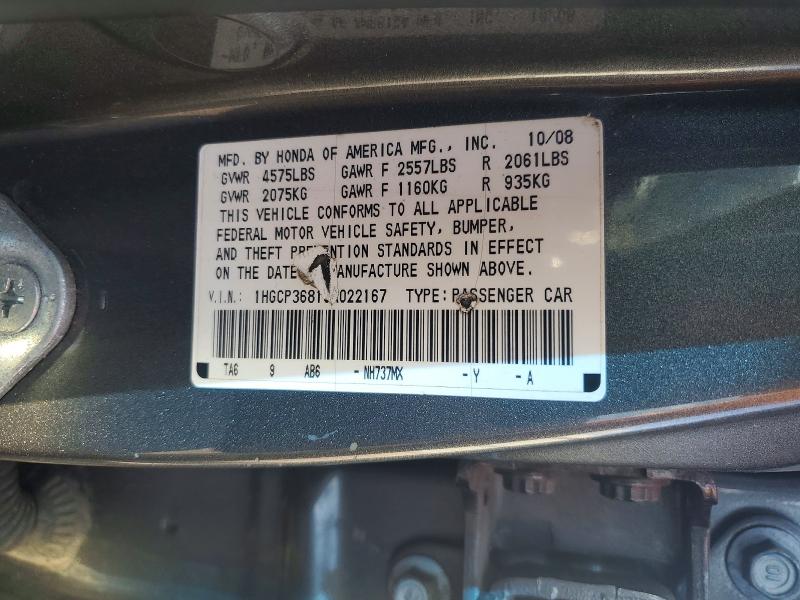 68987626 :رقم المزاد ، 1HGCP36819A022167 vin ، 2009 Honda Accord مزاد بيع