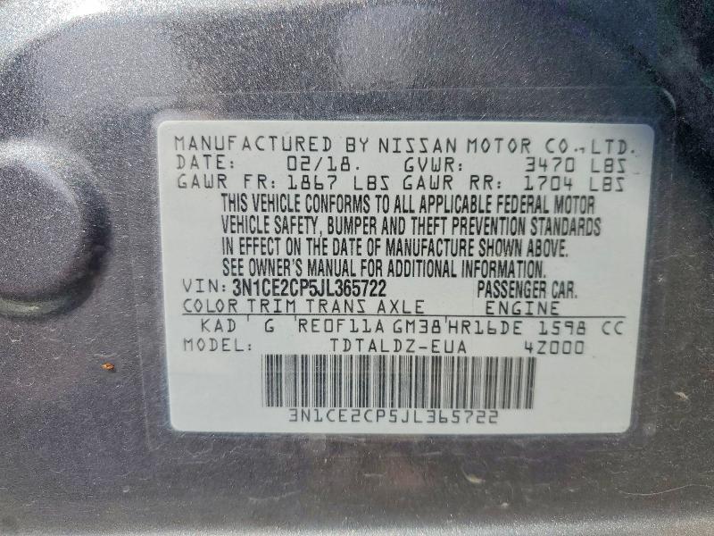 Продажа на аукционе авто 2018 Nissan Versa Note, vin: 3N1CE2CP5JL365722, номер лота: 67962816