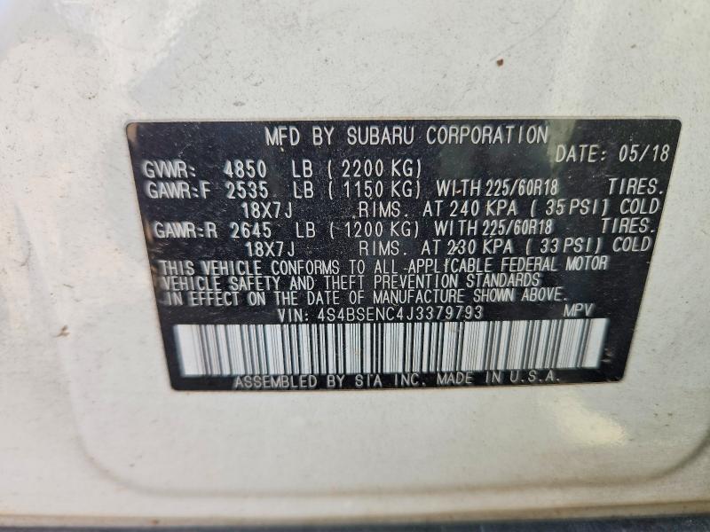 68770726 :رقم المزاد ، 4S4BSENC4J3379793 vin ، 2018 Subaru Outback مزاد بيع