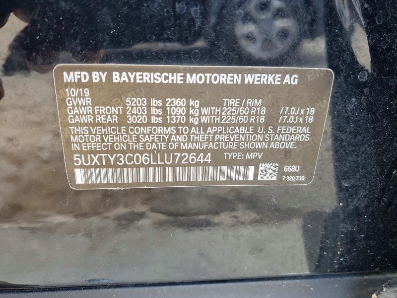 2020 Bmw X3 მანქანა იყიდება აუქციონზე, vin: 5UXTY3C06LLU72644, აუქციონის ნომერი: 67319856