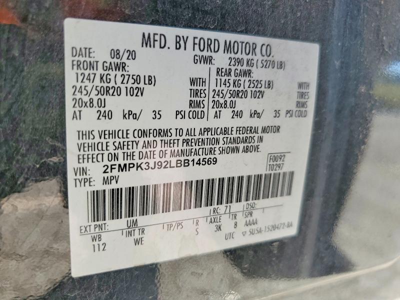 2020 Ford Edge მანქანა იყიდება აუქციონზე, vin: 2FMPK3J92LBB14569, აუქციონის ნომერი: 69942656