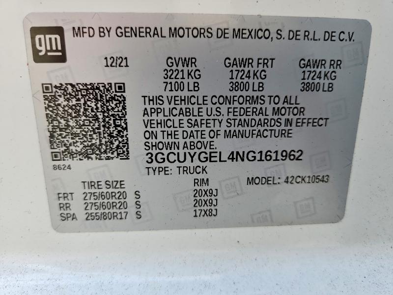 66966206 :رقم المزاد ، 3GCUYGEL4NG161962 vin ، 2022 Chevrolet Silverado Ltd مزاد بيع