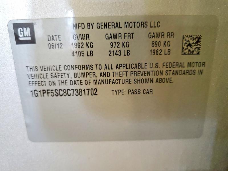 2012 Chevrolet Cruze მანქანა იყიდება აუქციონზე, vin: 1G1PF5SC8C7381702, აუქციონის ნომერი: 68226876