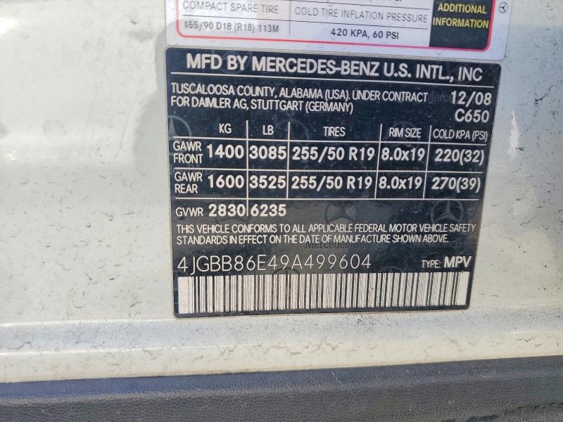 Продаж на аукціоні авто 2009 Mercedes-benz Ml, vin: 4JGBB86E49A499604, номер лоту: 69971426