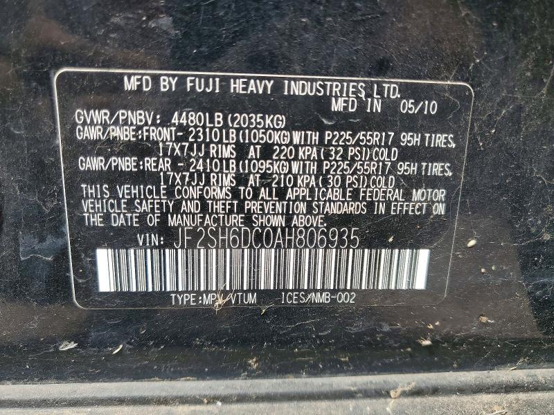 Aukcja sprzedaży 2010 Subaru Forester, vin: JF2SH6DC0AH806935, numer aukcji: 67650166