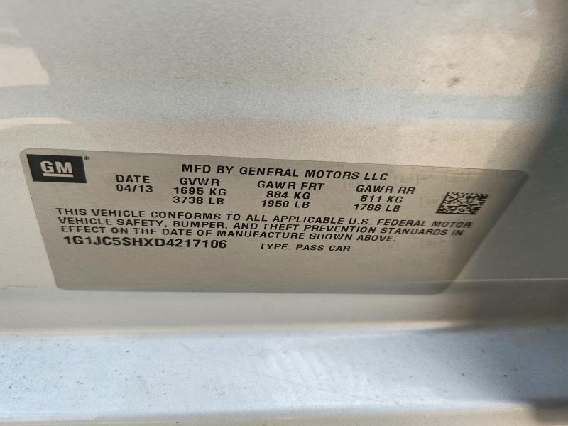 Aukcja sprzedaży 2013 Chevrolet Sonic, vin: 1G1JC5SHXD4217106, numer aukcji: 67007906