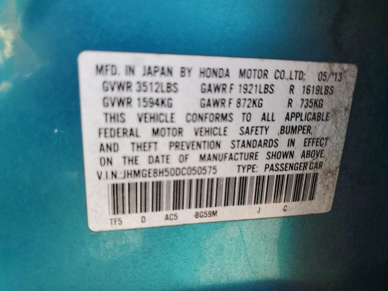 2013 Honda Fit მანქანა იყიდება აუქციონზე, vin: JHMGE8H50DC050575, აუქციონის ნომერი: 69034006