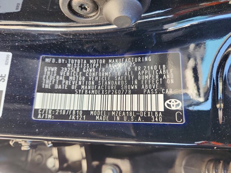 2025 Toyota Corolla მანქანა იყიდება აუქციონზე, vin: 5YFB4MDEXSP260778, აუქციონის ნომერი: 67737506