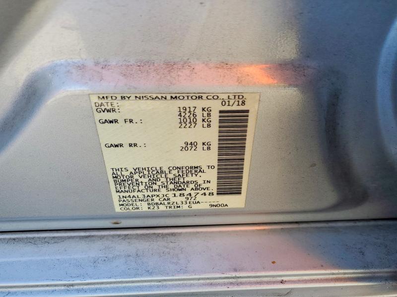 2018 Nissan Altima მანქანა იყიდება აუქციონზე, vin: 1N4AL3APXJC184748, აუქციონის ნომერი: 67299836
