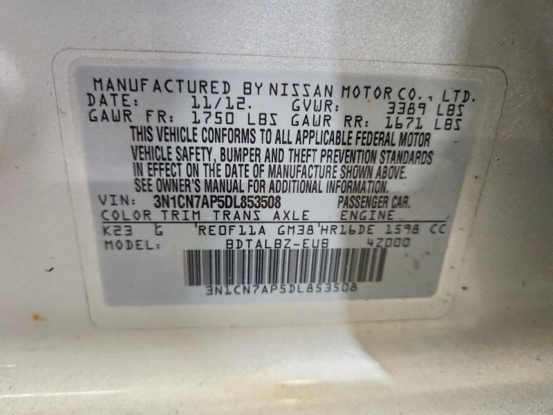 Auction sale of the 2013 Nissan Versa, vin: 3N1CN7AP5DL853508, lot number: 70889076
