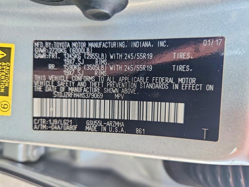 Продаж на аукціоні авто 2017 Toyota Highlander, vin: 5TDJZRFH4HS379069, номер лоту: 70020196