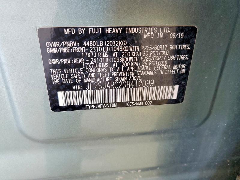 Aukcja sprzedaży 2016 Subaru Forester, vin: JF2SJARC2GH412099, numer aukcji: 70477586