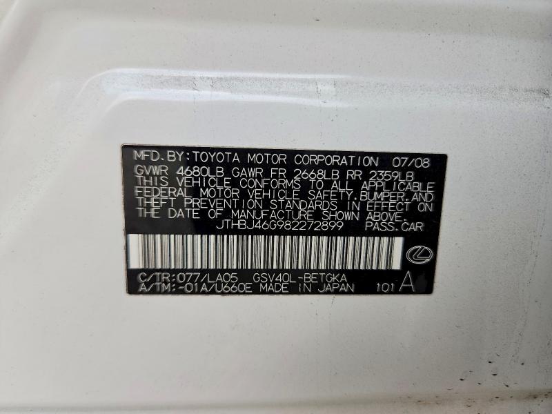 Aukcja sprzedaży 2008 Lexus Es, vin: JTHBJ46G982272899, numer aukcji: 69711566