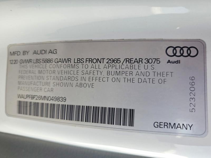 Aukcja sprzedaży 2021 Audi S7, vin: WAUPFBF26MN049839, numer aukcji: 70176206