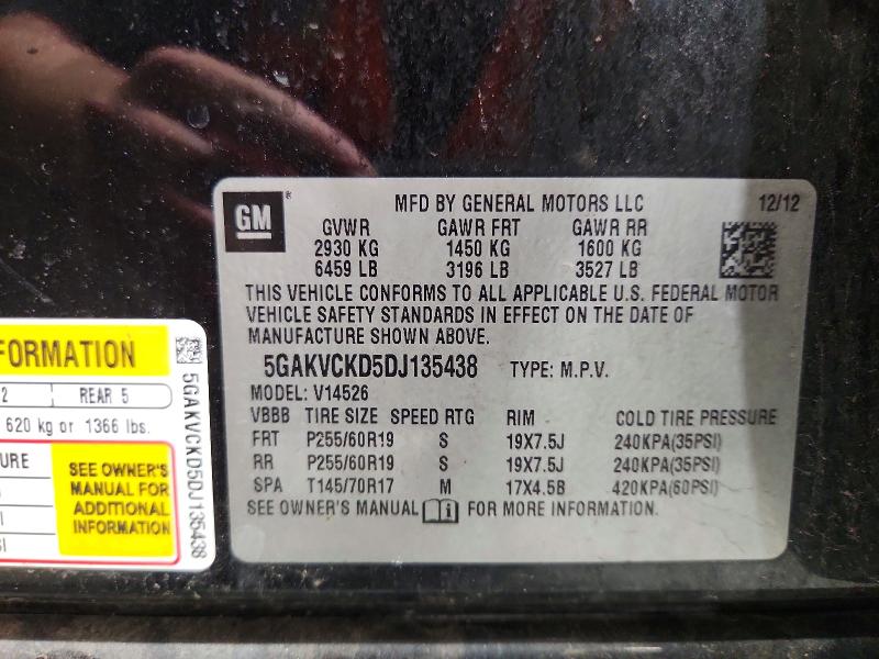 69720946 :رقم المزاد ، 5GAKVCKD5DJ135438 vin ، 2013 Buick Enclave مزاد بيع