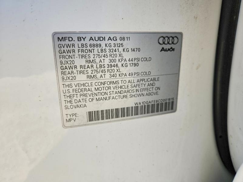 69417506 :رقم المزاد ، WA1DGAFE8CD001815 vin ، 2012 Audi Q7 مزاد بيع