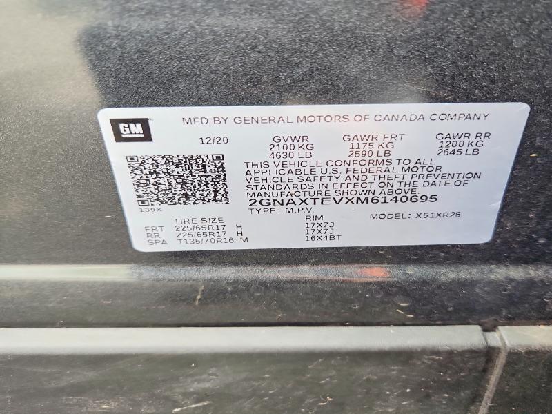 Aukcja sprzedaży 2021 Chevrolet Equinox, vin: 2GNAXTEVXM6140695, numer aukcji: 69811196