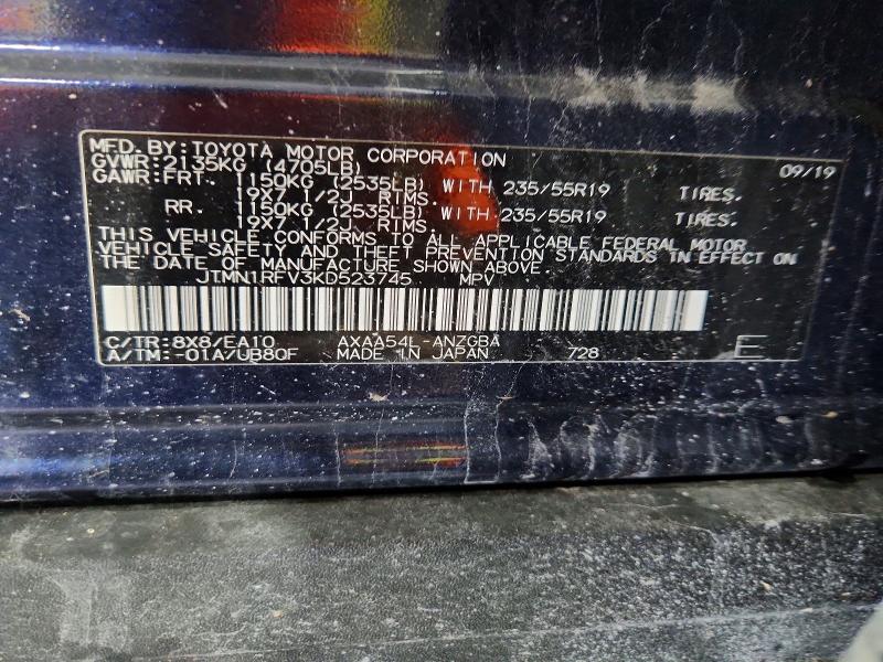Aukcja sprzedaży 2019 Toyota Rav4, vin: JTMN1RFV3KD523745, numer aukcji: 70130276
