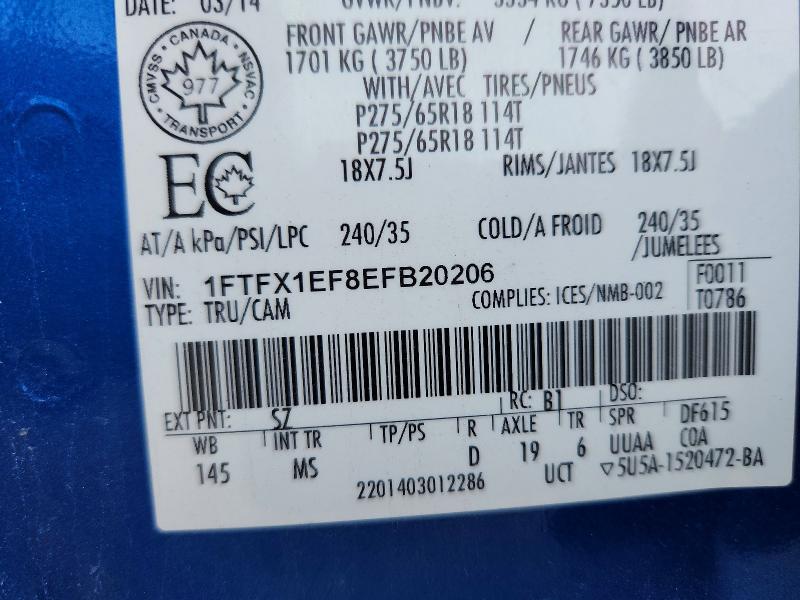 2014 Ford F150 მანქანა იყიდება აუქციონზე, vin: 1FTFX1EF8EFB20206, აუქციონის ნომერი: 69409126