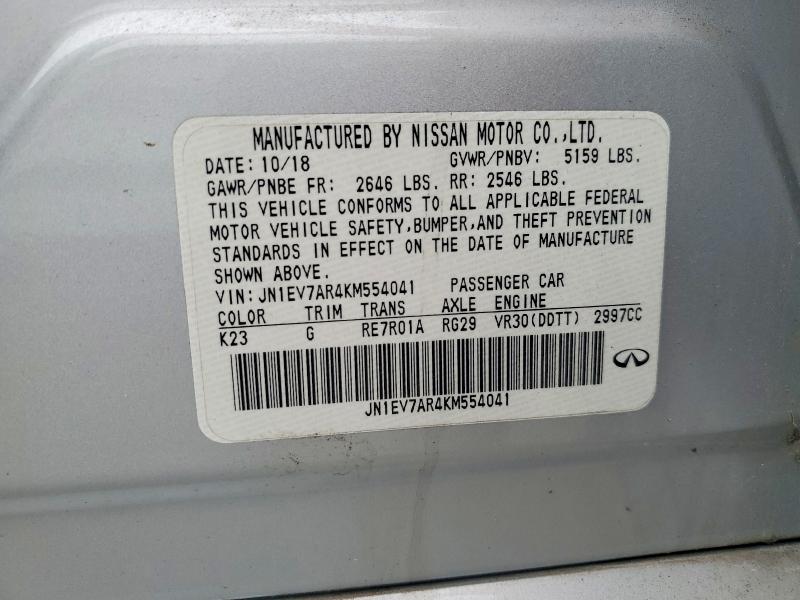 Aukcja sprzedaży 2019 Infiniti Q50, vin: JN1EV7AR4KM554041, numer aukcji: 70368756